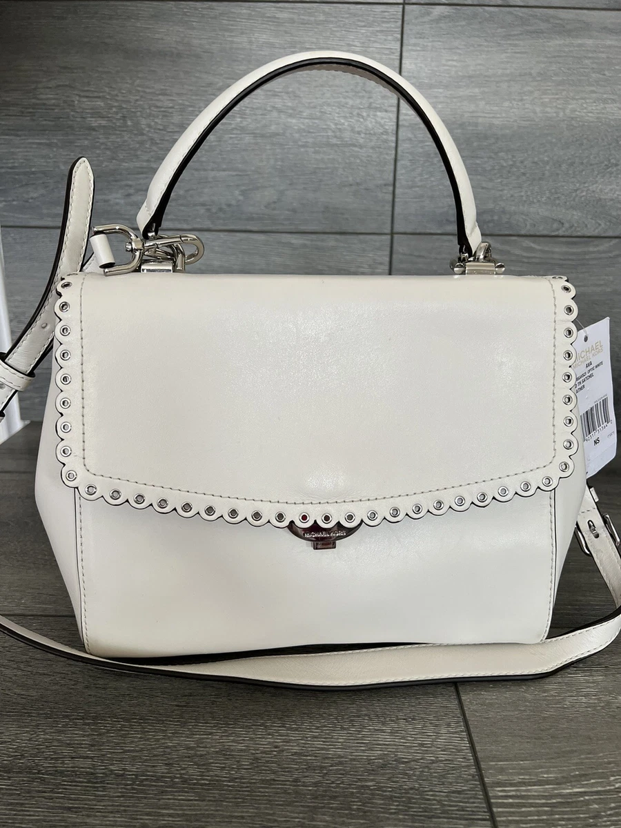 Michael Kors MK Ava Medium Top Handle Leather Satchel Purse Optic White  $328