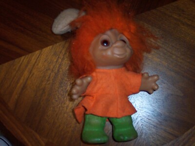 Vintage 1980 DAM TROLL Doll ORANGE Hair orange OUTFIT including HAT 10'' adorable