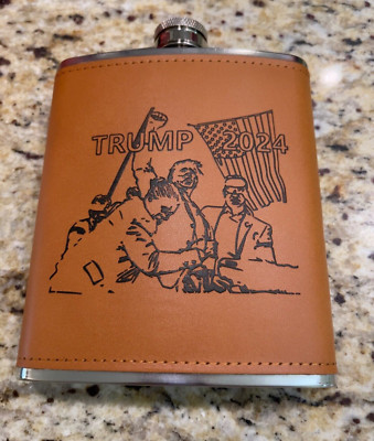 18oz Flask Featuring Patriotic & Historic Image of President Trump in Butler, PA