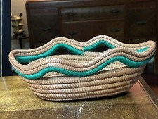 10.5"x6.75"x3.5" Oval Handmade Pine Needle Basket Green  Brown