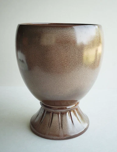 FRANKOMA Pottery large pedestal vase centerpiece vessel 52 Brown Satin vintage