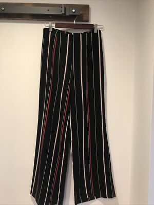 Forever 21 Women's Black, Red, Gray Silky Striped Pants Size Small