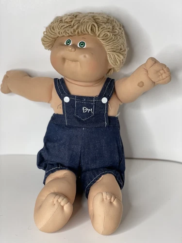 1982 Cabbage Patch Kids Boy Doll Blonde Hair Green Eyes, Coveralls/diaper READ