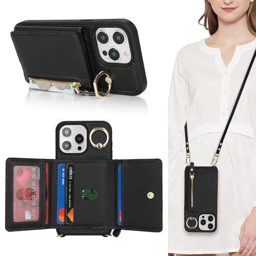 per Custodia con Porta Carte,Custodia Telefono per Custodia con iPhone 14 Pro Max Nero - Foto 2 di 7