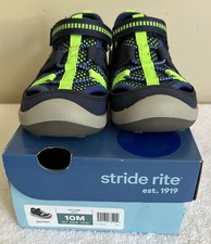 Stride Rite "SRT Wade" Boys 10M Toddler Washable Sandals Navy, Neon Green