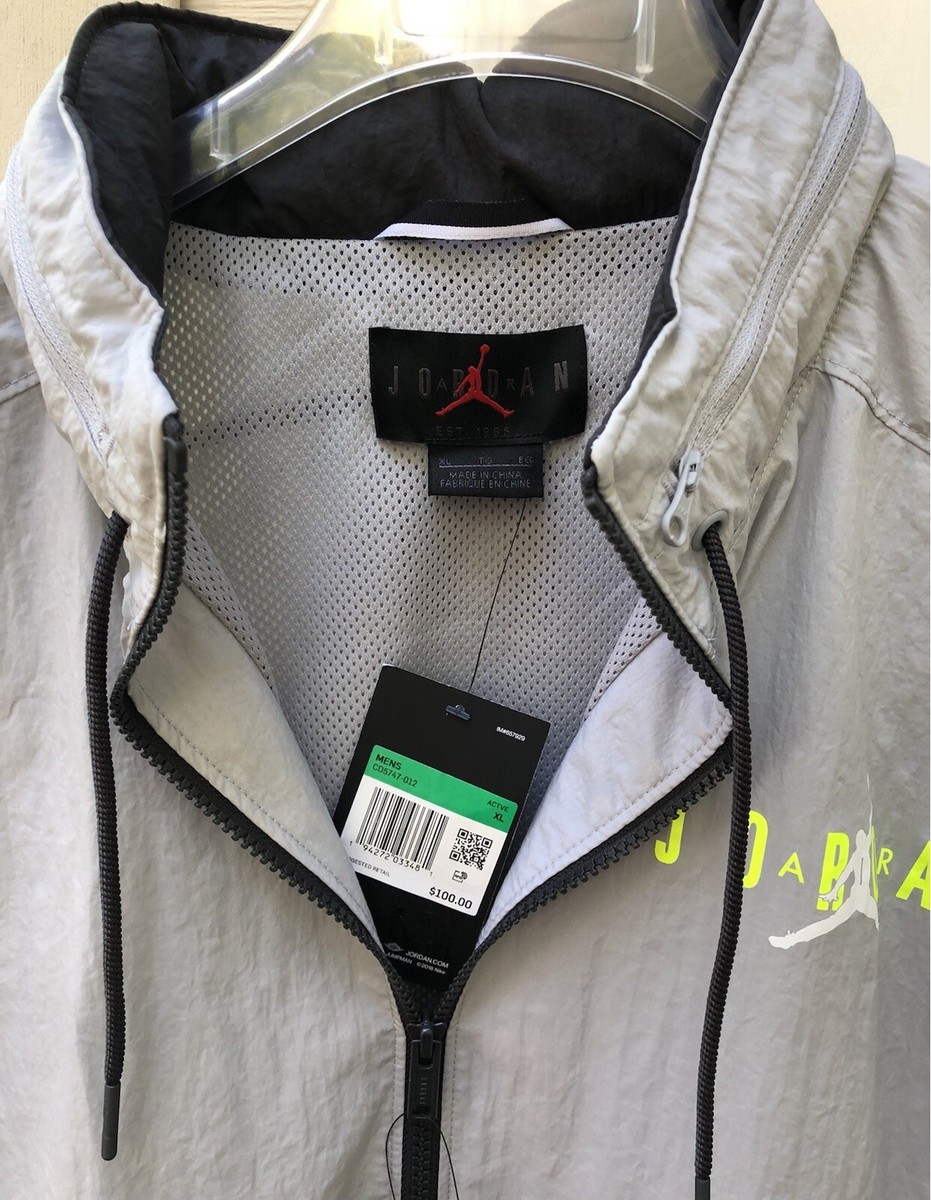 Nike Mens Jordan Sport DNA Windbreaker Jacket Grey Volt SZ XL