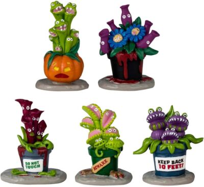 HUNGRY HOUSEPLANT HORROR Set of 5 Lemax SPOOKY TOWN 2024 NEW Sealed #44314