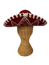 Belri Hats Authentic Sombrero Mariachi Mexican Hand Made Red Velvet Gold Trim SM