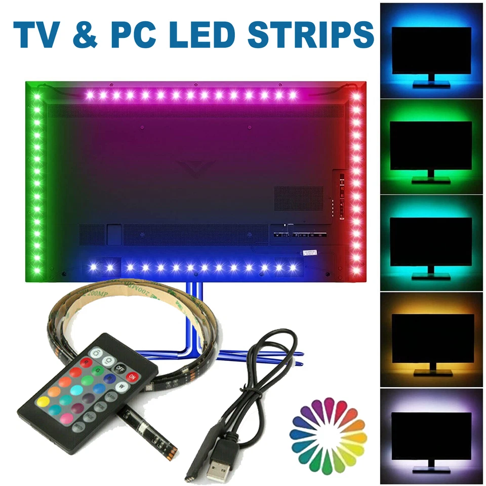 2 М USB питание RGB цвет 5050 USB LED лента света набор ТВ подсветки + пульт дистанционного управления США - Изображение 2 из 4