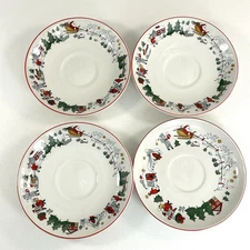 Cuthbertson Vintage Family Christmas Made In England 4 Saucers Holiday Santa