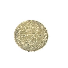 1916 Rare George V Silver Threepence Coin Great Britain Vintage Collectible