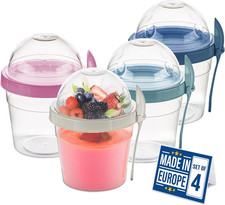 4 Pack 17 Oz on the Go Yogurt Parfait Cups with Lids, Topping Compartment  Spoo