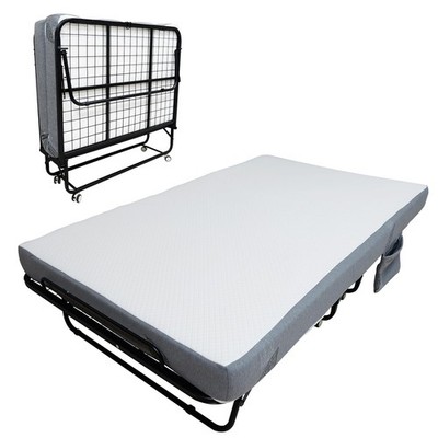 Folding Bed Portable Rollaway Bed w/Mattress ,Guest Bed Metal Frame Space Saving