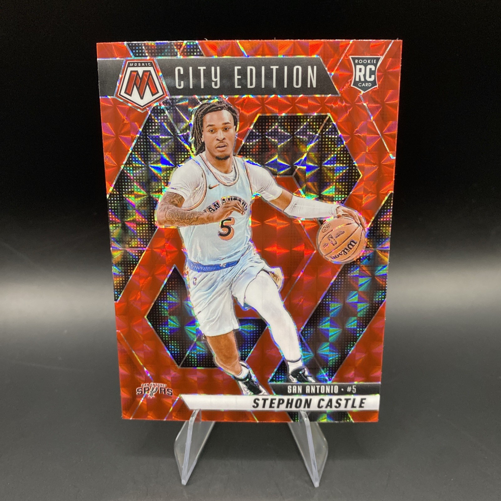 2024-25 Panini Mosaic - City Edition Stephon Castle #290 Red Mosaic Prizm (RC)