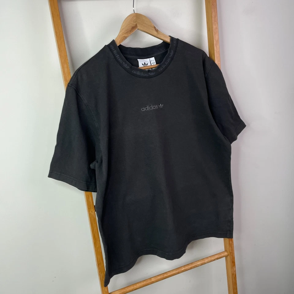 Adidas Rib Detail Shirt Mens Medium Black Short Sleeve Athleisure Casual Cotton - image 2 of 4