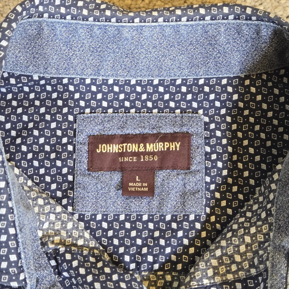 Lote (2) Camisas Johnston & Murphy Para Hombres Grandes Azul/Beige Negocios Informales Puño Abatible Foto 4 de 4