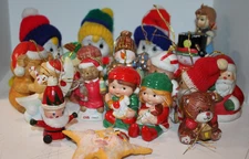 Vintage 1980's (18) Christmas Ornaments figures bells Jasco, Giftco, Avon & more
