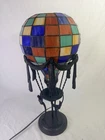 Vintage Tiffany Style Hot Air Balloon Stained Glass Table Lamp Multicolor