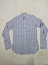 Turnbull  Asser England Men's Shirt 14 1/2-37cm Blue Plaid French Cuff Luxury