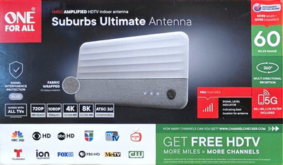 One For All Suburbs Ultimate 14450 Amplified HDTV Indoor Antenna 60mi ATSC 3.0