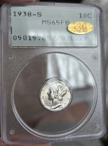 1938-S Mercury Dime - PCGS Rattler MS-65FB Part Of CAC Gold Sticker Lot