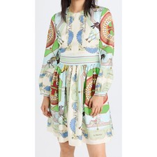 Tory Burch Carousel Printed Mini Dress Silk Animal Blue Green Carnival 2