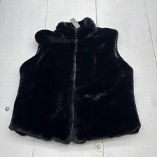 Kenneth Cole Reaction Vest Womens Large Black Faux Fur Full Zip Lined Cozy