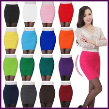 Summer Women High Waist Skirt Solid Color Elastic Pleated Skirt For Office Lady