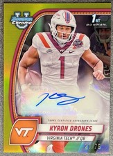 Kyron Drones 2024 Bowman Chrome Prospect Yellow Refractor Auto 21/75 RC VT QB