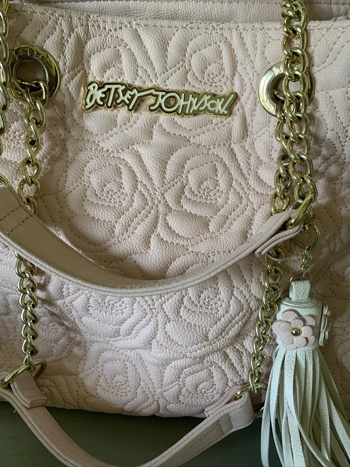 Vintage Women's Betsy Johnson Pink Rose Flower Shoulder Tassels Gold Chain - Image 3 of 4