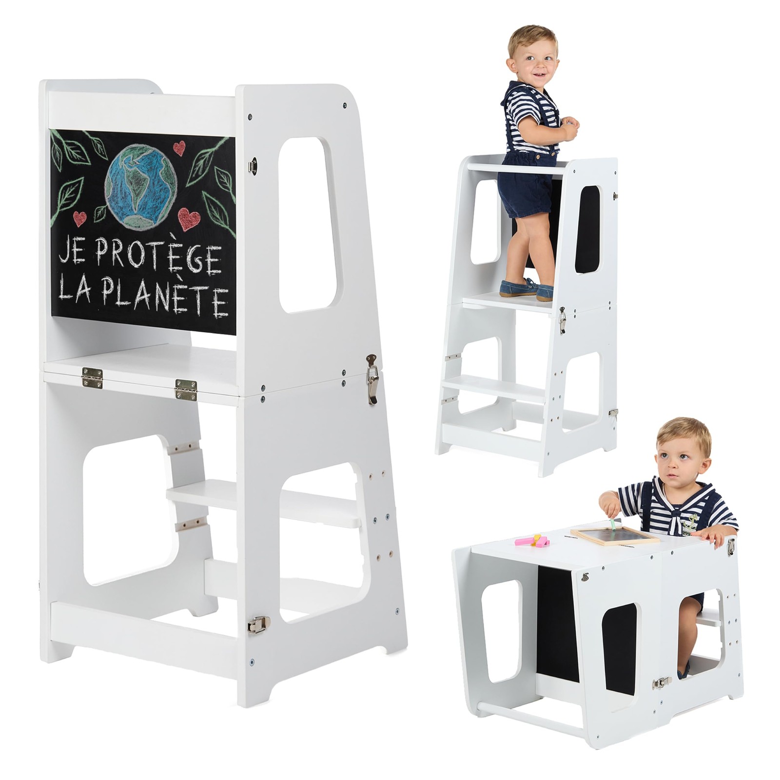 Tour d'observation enfant bois convertible bureau table activité et tabouret évolutif