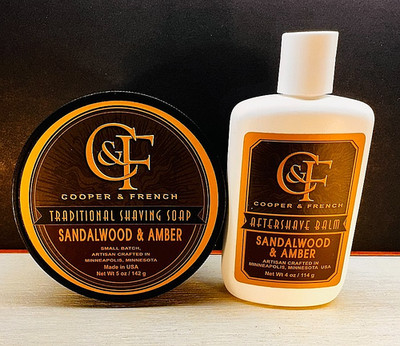 Cooper & French Sandalwood & Amber Shaving Soap (5oz) & Aftershave Balm (4oz)