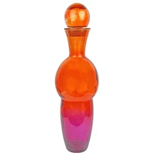 Vintage Mid Century Modern 21" Glass Decanter Bicolor Orange Cork Stopper