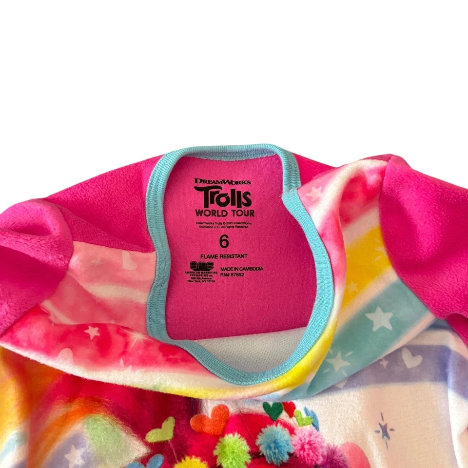 Conjunto de pijama Trolls World Tour niñas talla 6 arco iris corazón amapola manga larga polar Foto 4 de 4