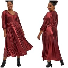 Torrid NWT Red Liquid Knit Tea Length Dress Size 0X Metallic 3/4 Sleeve Midi
