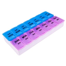 Weekly Pill Organizer 7 Day AM PM Personal Pill Dispenser Easy Open Safety