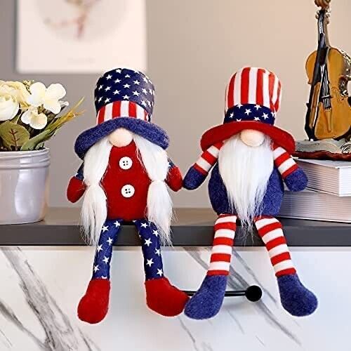 4th of July Decorations Patriotic Gnomes Plush 2 Piece White