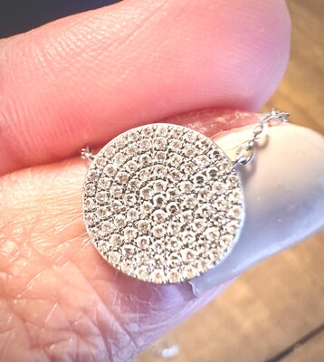 MODERN PAVE DIAMOND 14K WHITE GOLD ROUND CIRCLE DISC NECKLACE 10MM 18''