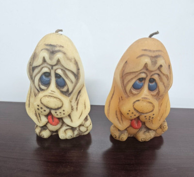 Two Vintage Hand Painted Animal Delights Basset Hound Dog Candles