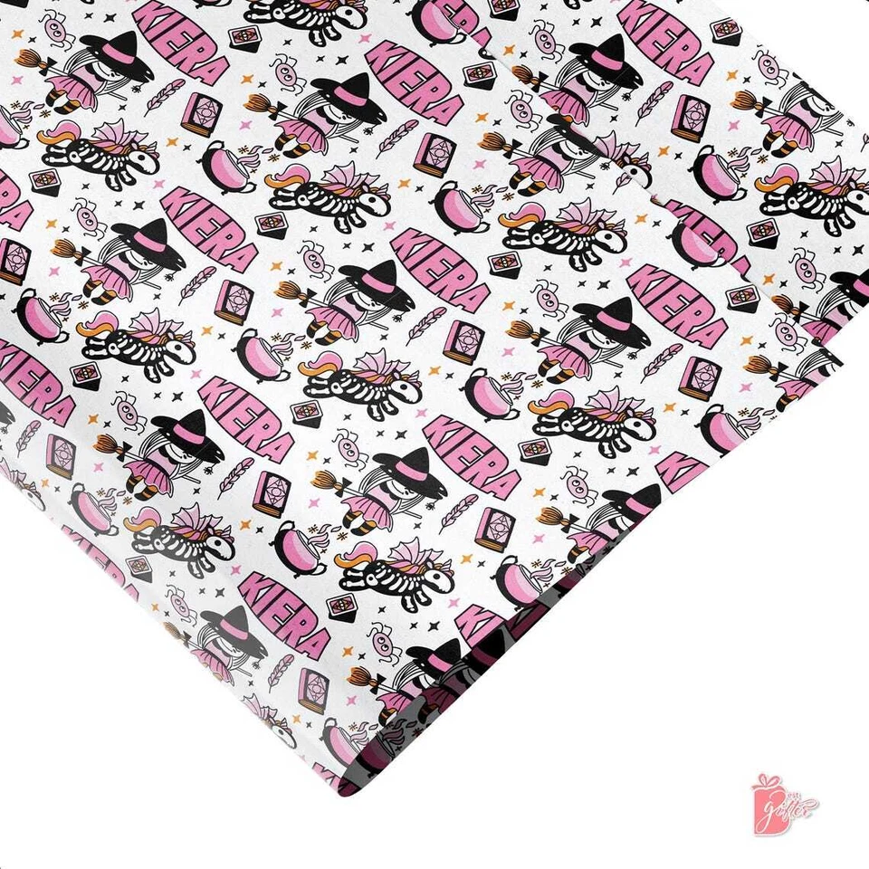 Papel de envolver regalo de Halloween personalizado con nombre coral unicornio envoltura de regalo 24" Foto 4 de 4