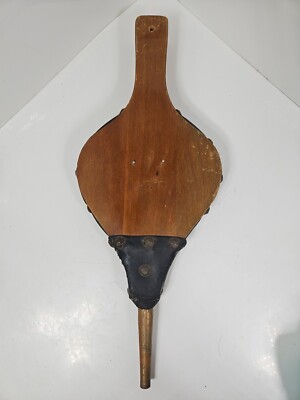Hand Bellows Wood Leather Vintage Fireplace Stove Stoker Worn Used Country Decor