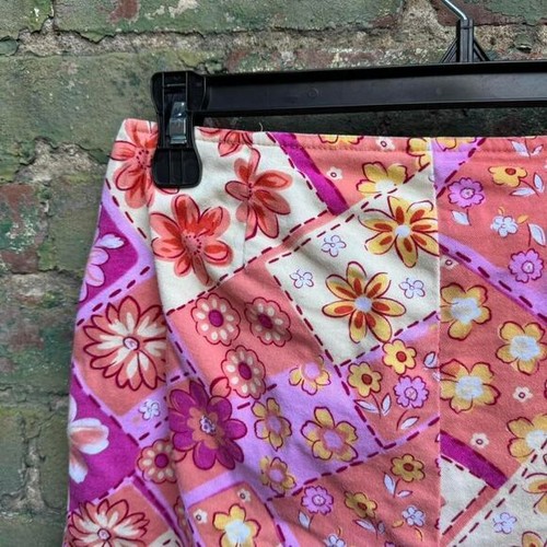 Y2K Capris Girls Size 14 Patchwork You Babes Floral Pink Orange Yellow Pants - Picture 7 of 8