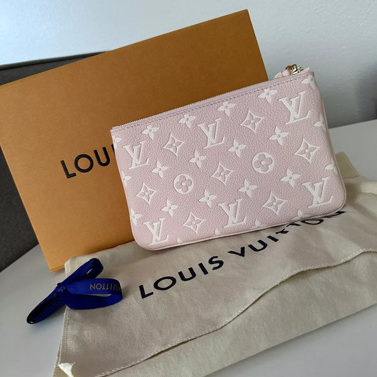 Brand New Louis Vuitton Double Zip Pochette In Pink Monogram Empreinte  Leather