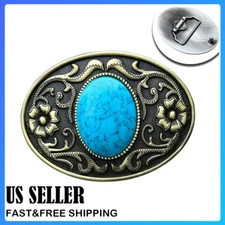 Belt Buckle Turquoise Turquoise Belt Buckle Western Cowboy W/ Gold Engraved US
