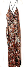 Sequin Evening Gown Deep V Front Back Opening Side Split Black Gold 13404