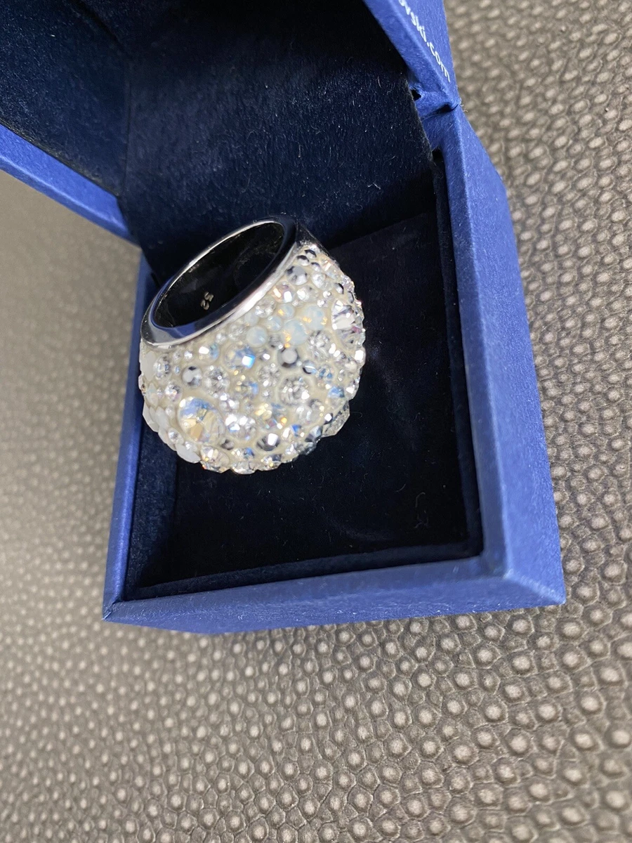 Gorgeous Designer Swarovski Cinderella Chic Ring White Shiny Crystal Sz 5 /  6