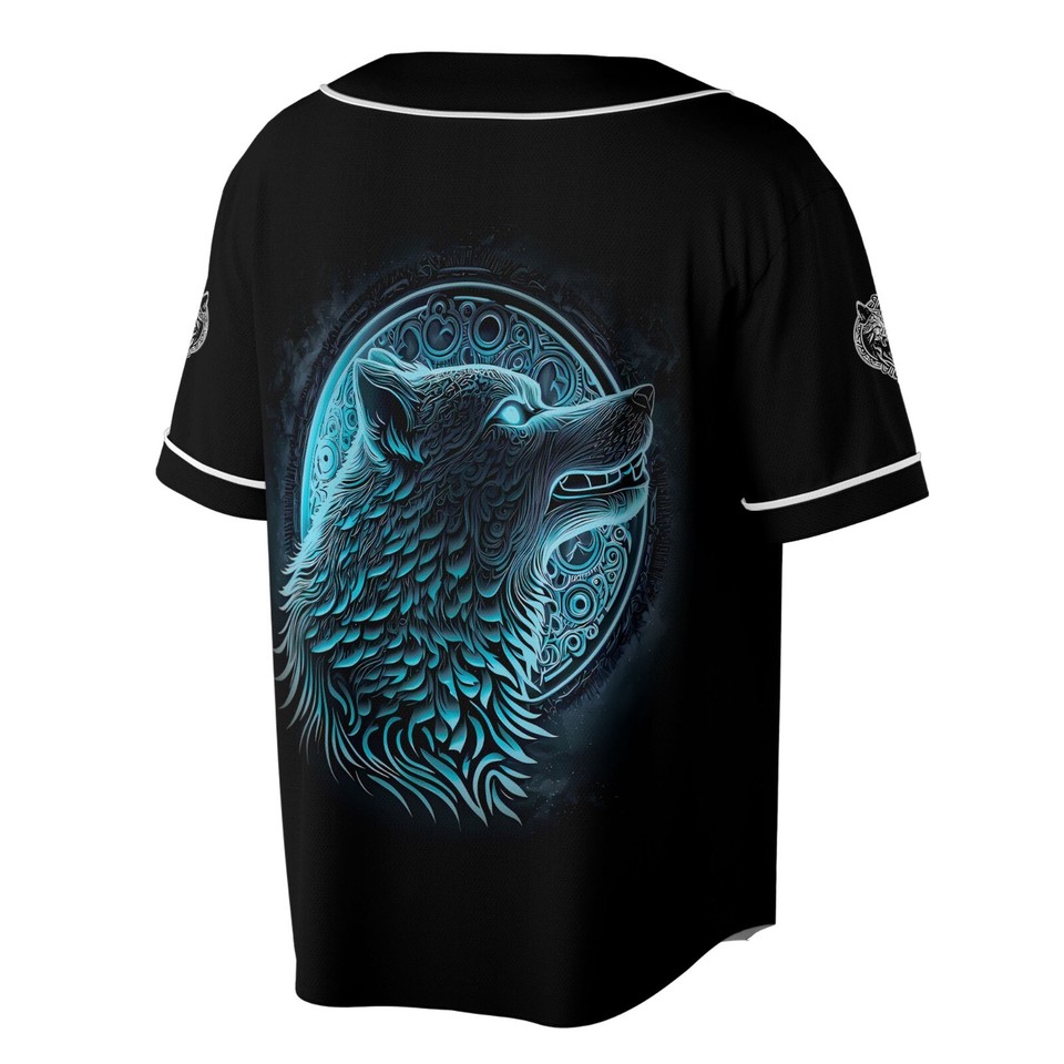 Custom Name Viking Wolf Under The Moon Tattoo Tribal Baseball Jersey S