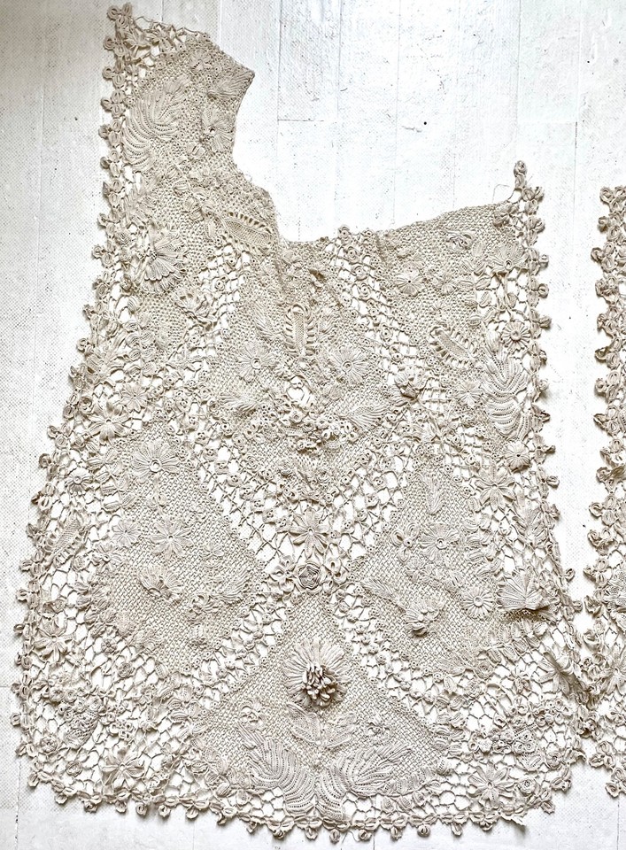 Antique 1900s Handmade Irish Lace Large Unfinished Clothing Project