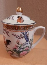 Einzelstück Wunderschöne traditionelle chinesische Teetasse & Deckel Motiv HAHN@
