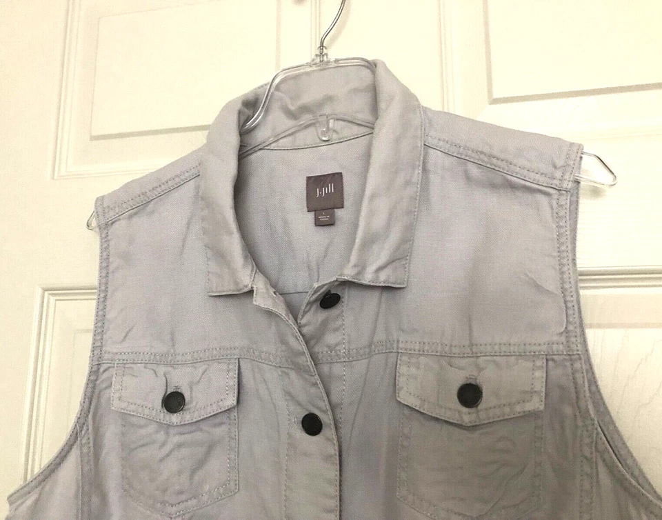 J. JILL - CHALECO DE LINO Gris Niebla CLÁSICO AMERICANO Todas las Temporadas Jean-Estilo L/14 - $100 Foto 3 de 4